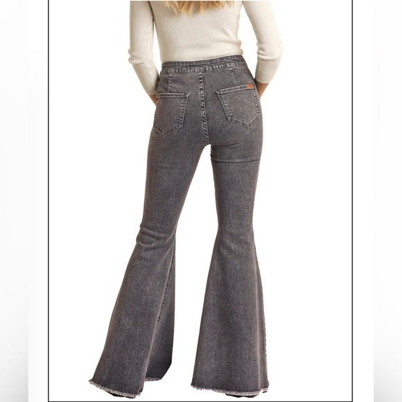 NWT Rock & Roll Denim Bargain Button Bell High Rise Bell Bottom Jeans Charcoal - Picture 2 of 13